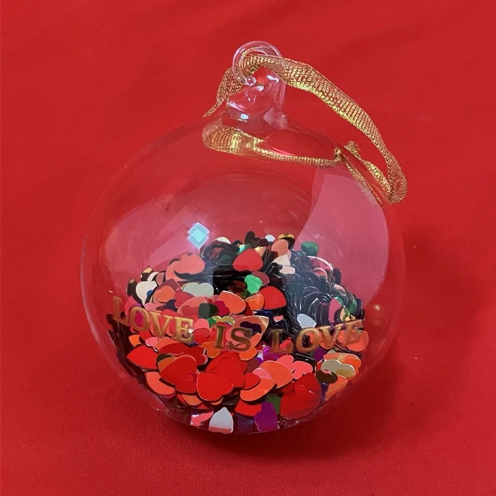 Pottery‎ Barn West Elm Christmas Ornament Love Is Love Heart Confetti Hand Blown